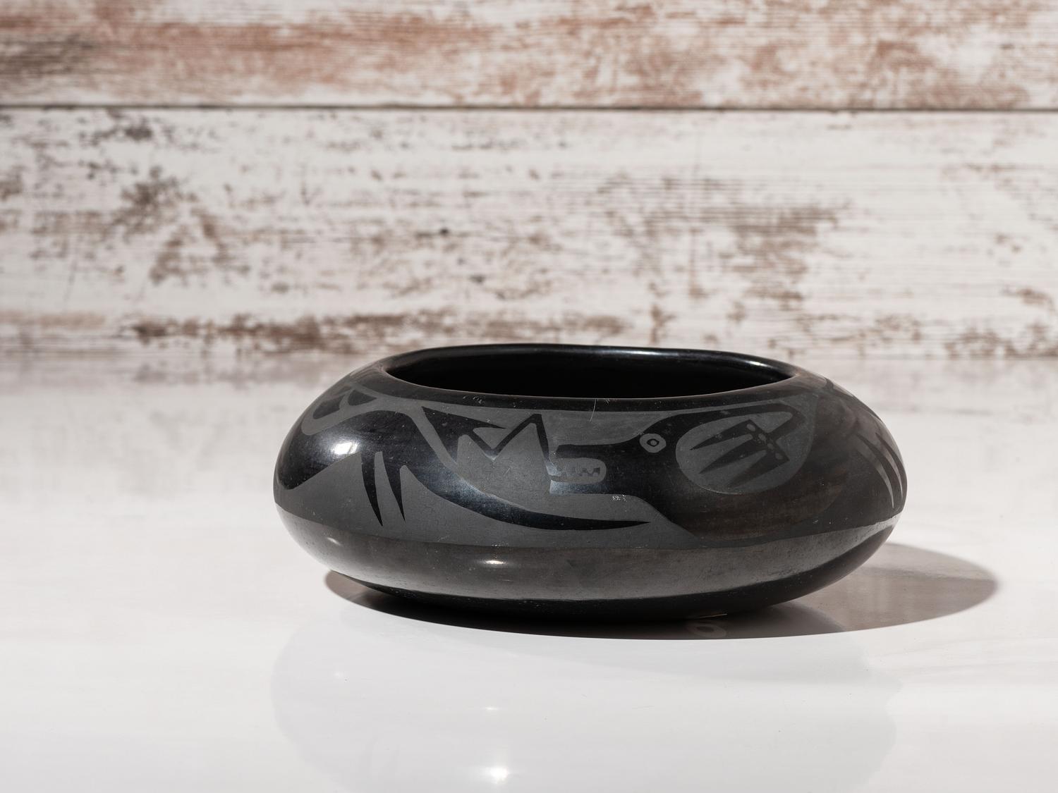 Blackware Pottery Bowl, with Avanyu 1943-1956