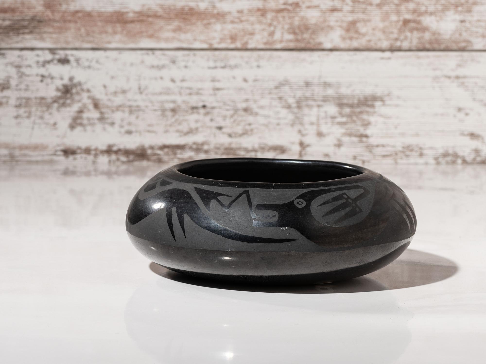 Blackware Pottery Bowl, with Avanyu 1943-1956