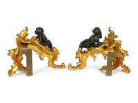 A Pair of Louis XV Style Gilt and Patinated Bronze Chenets