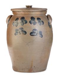 A Peter Hermann Cobalt Decorated Lidded Six-Gallon Crock