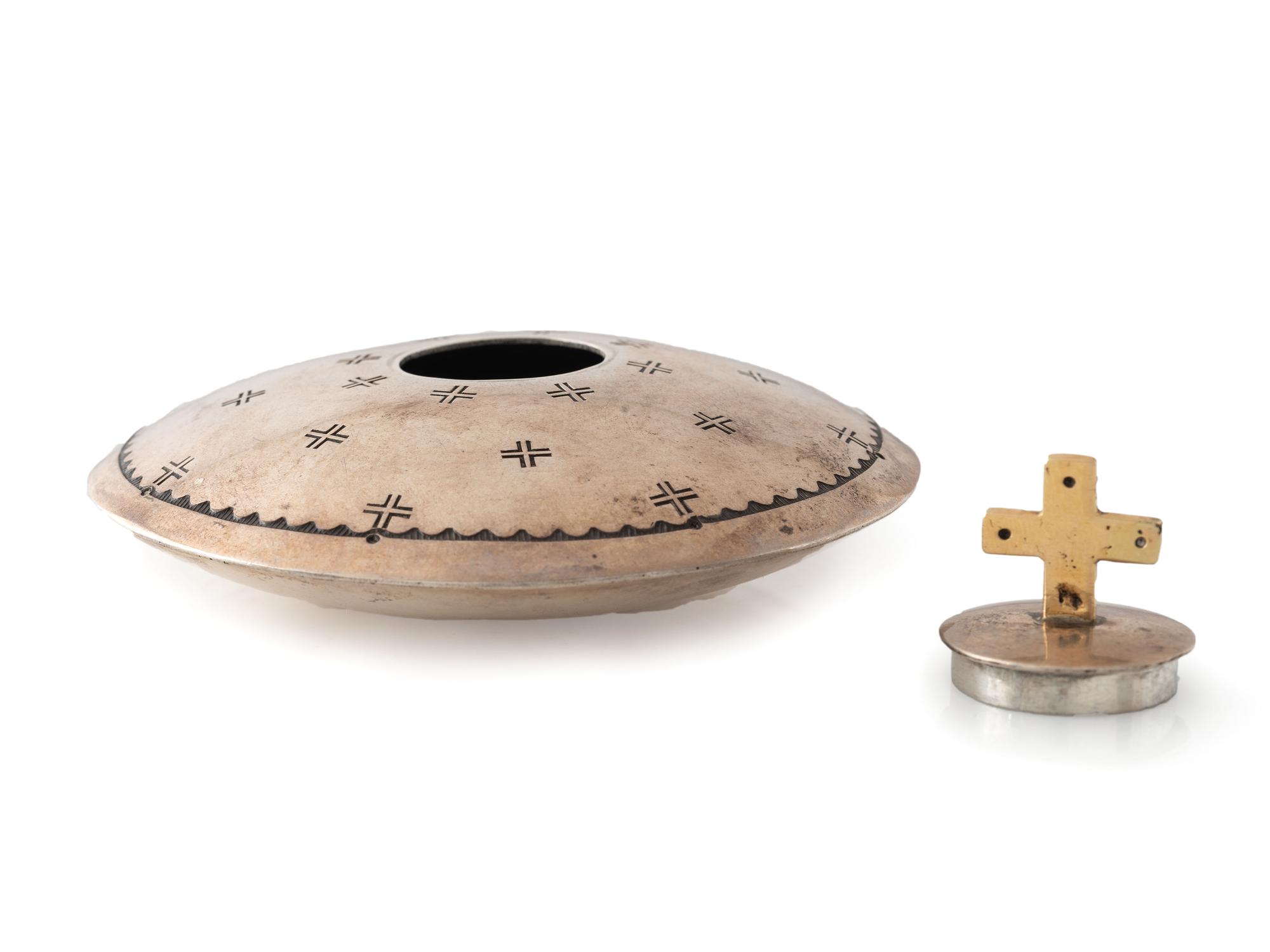 Sterling Silver Lidded Jar, with 18K Gold Cross Finial