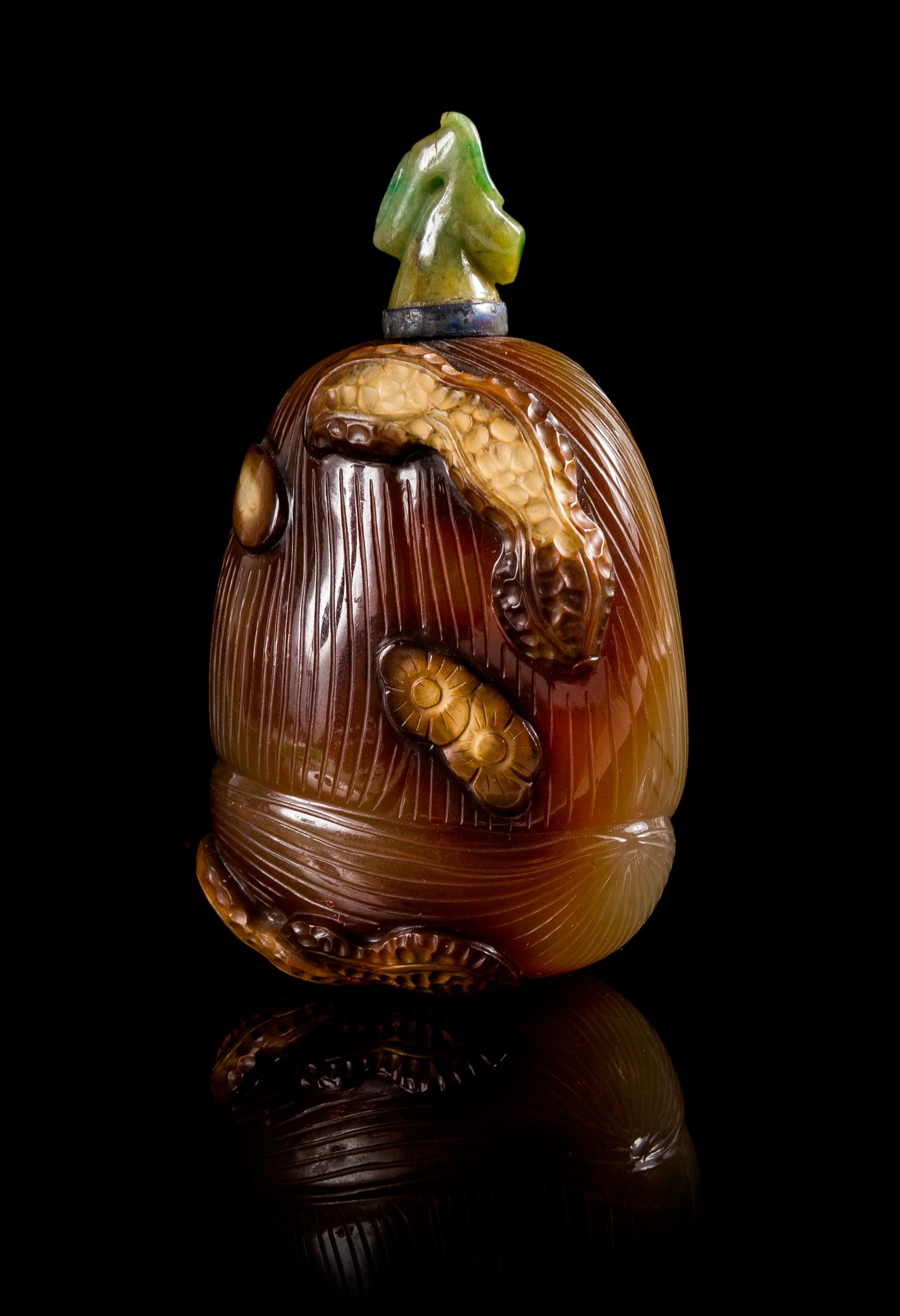 A Carved Agate Snuff Bottle Height 3 1/8 inches. — 19TH CENTURY