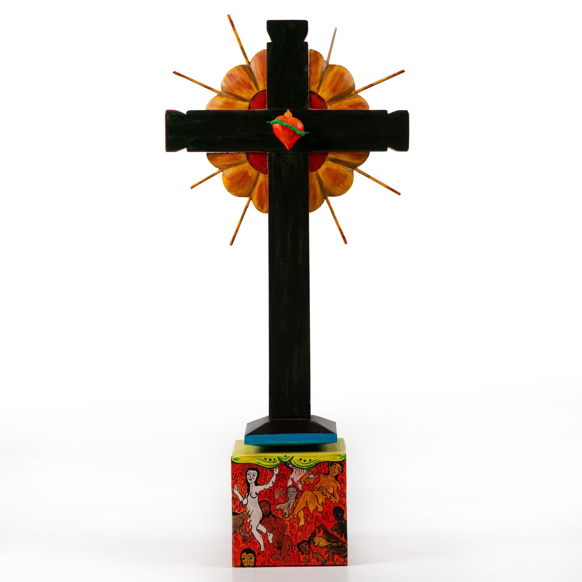 Southwest Folk Art Cross, with Sacred Heart
