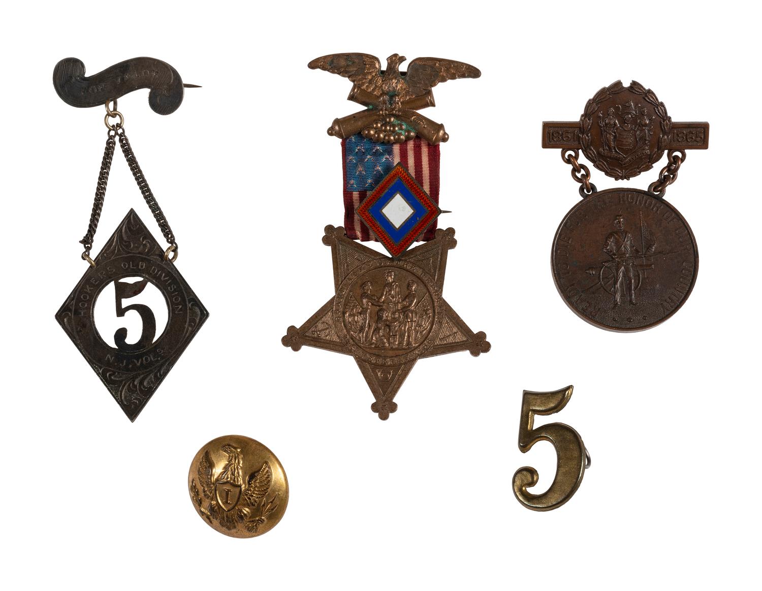 Gettysburg hero Corporal John M. Sutton, Company K, 5th New Jersey Infantry. A group of items highlighted by III Army Corps presentation "For Valor" badge, including: