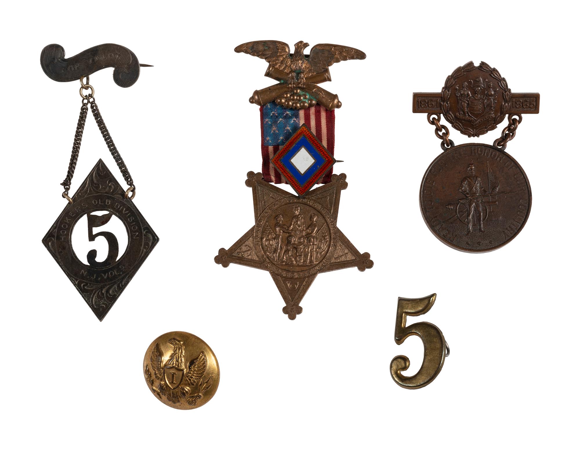 Gettysburg hero Corporal John M. Sutton, Company K, 5th New Jersey Infantry. A group of items highlighted by III Army Corps presentation "For Valor" badge, including:
