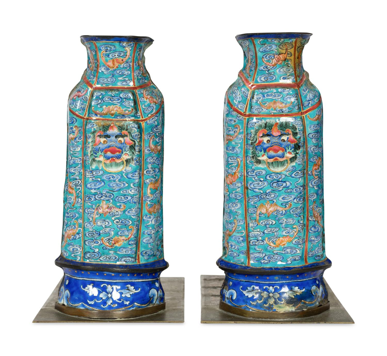 A Pair of Chinese Enameled Bookends