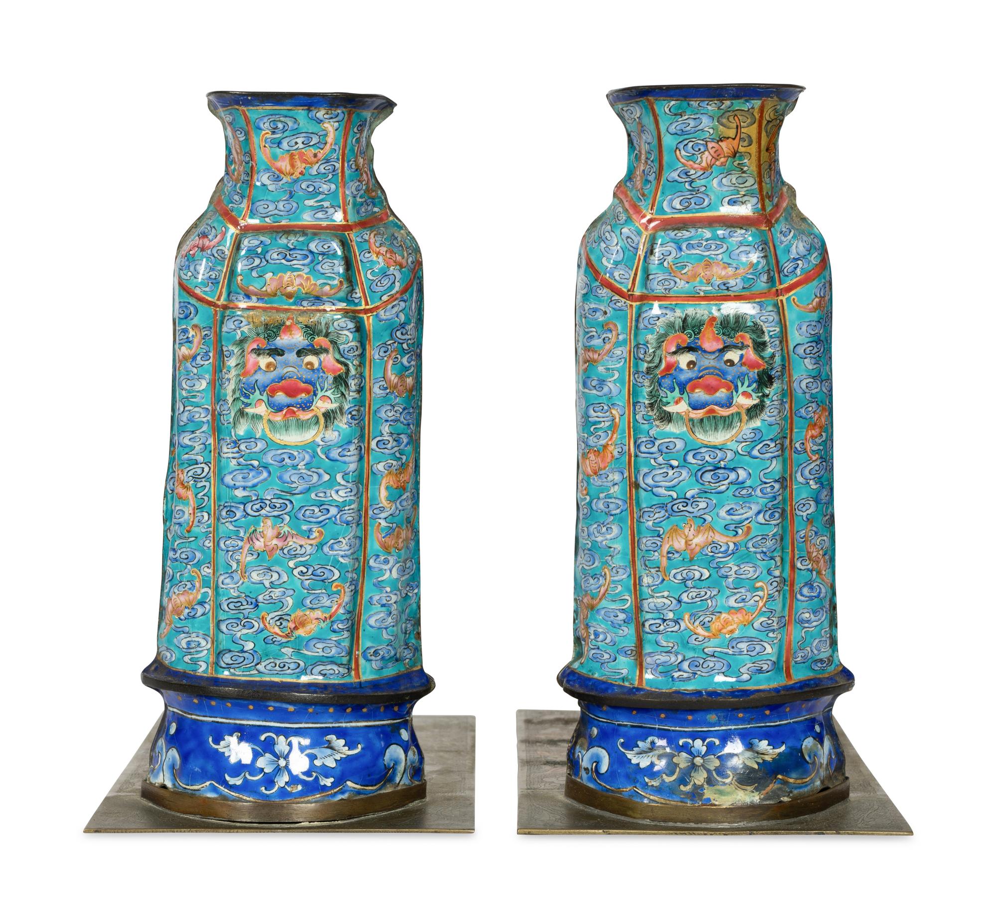 A Pair of Chinese Enameled Bookends