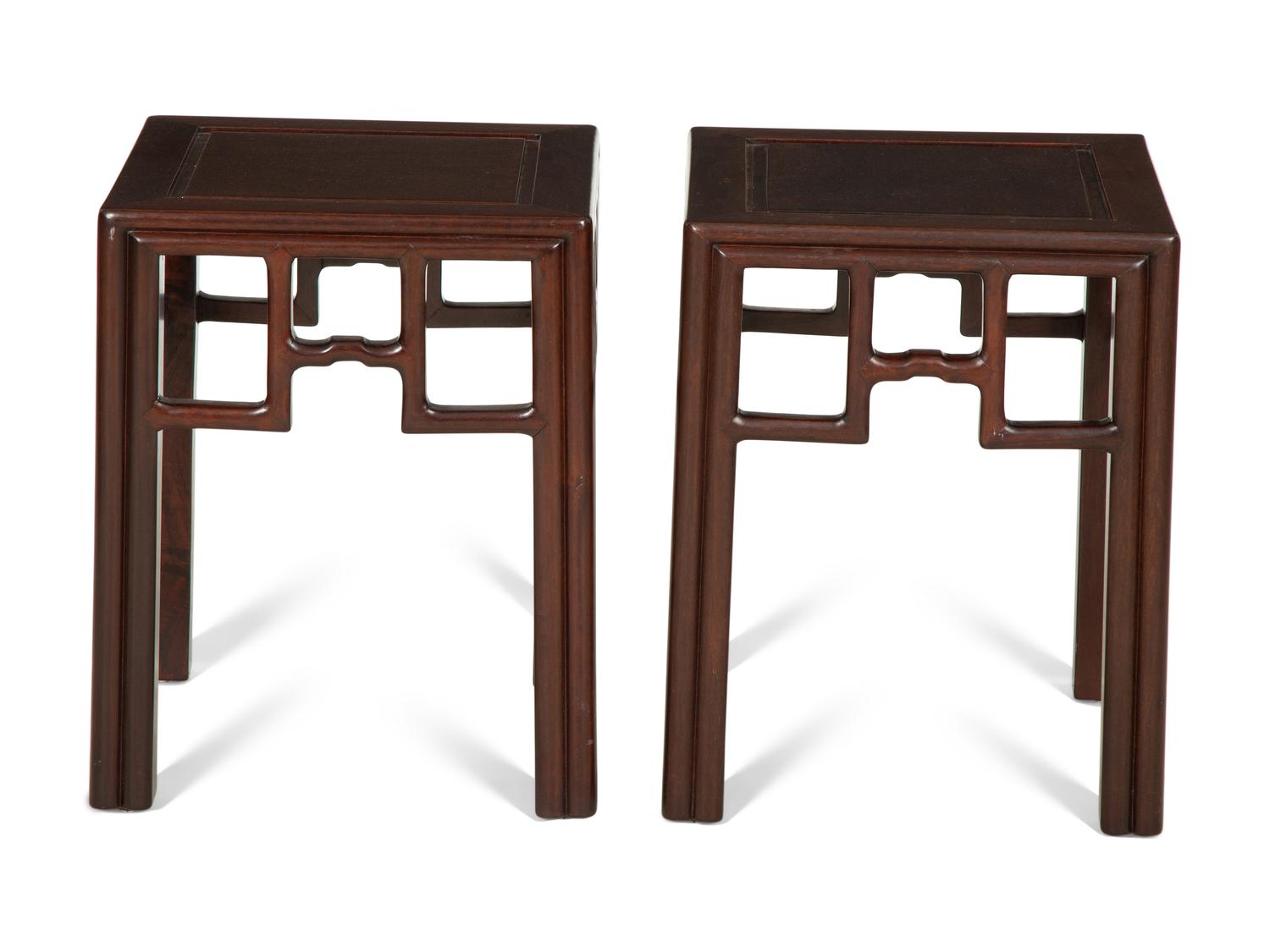 A Pair of Chinese Carved Hardwood Side Tables