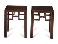 A Pair of Chinese Carved Hardwood Side Tables