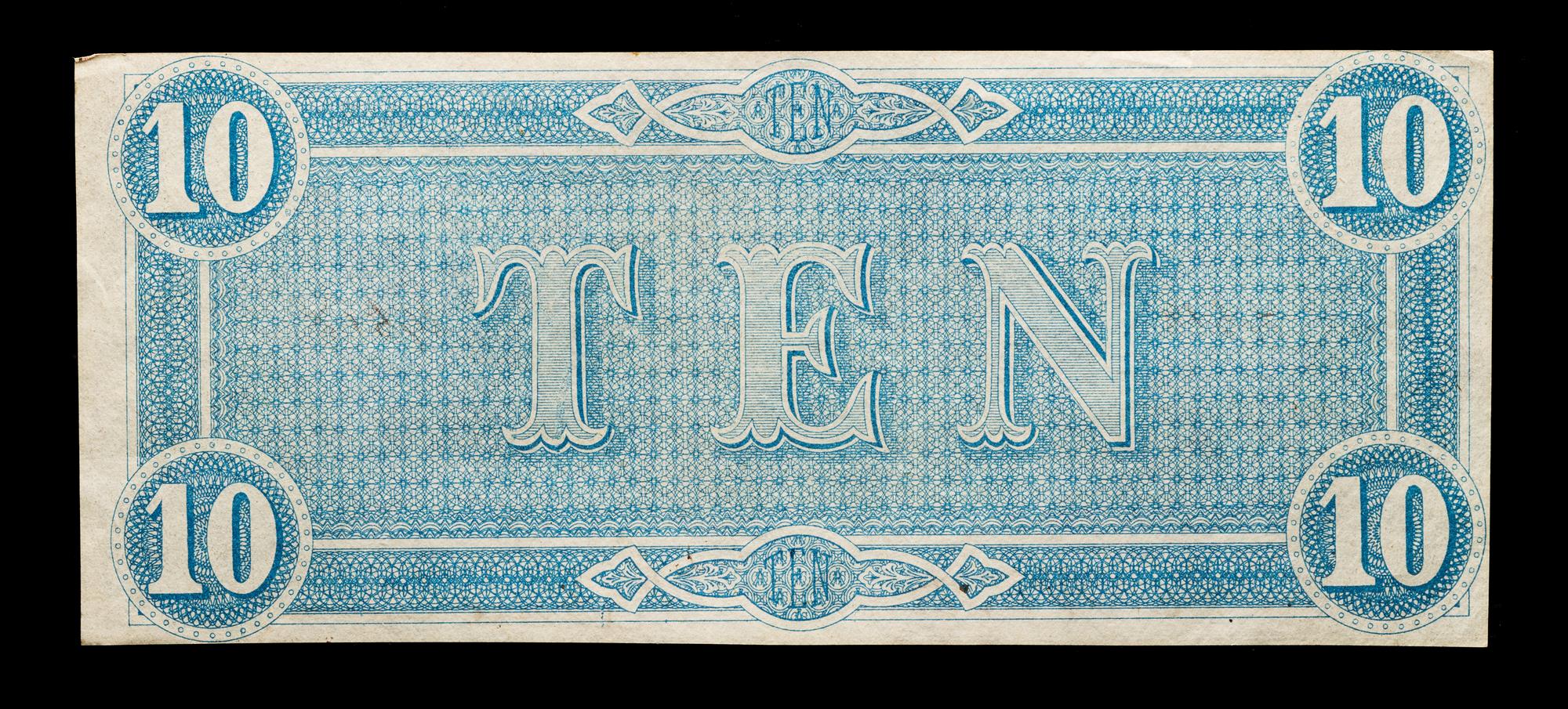 An 1864 Confederate States of America T-64 $10 Note