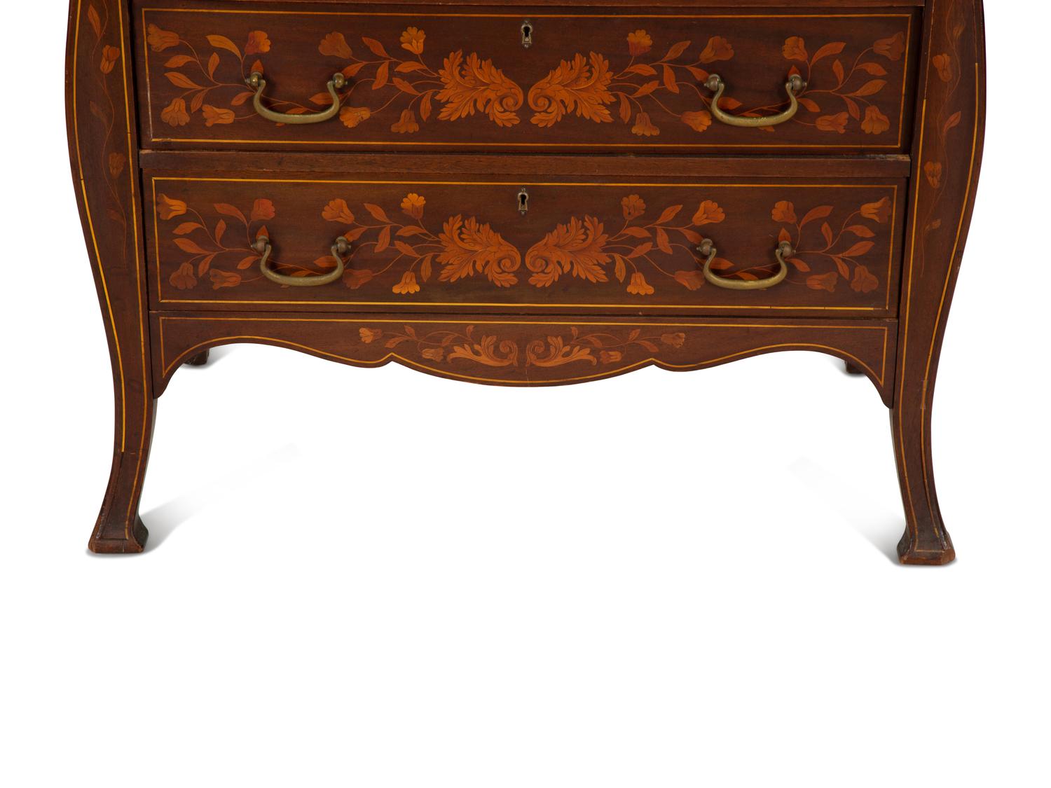 A Dutch Rococo Style Marquetry Slant-Front Bureau and Matching Chair