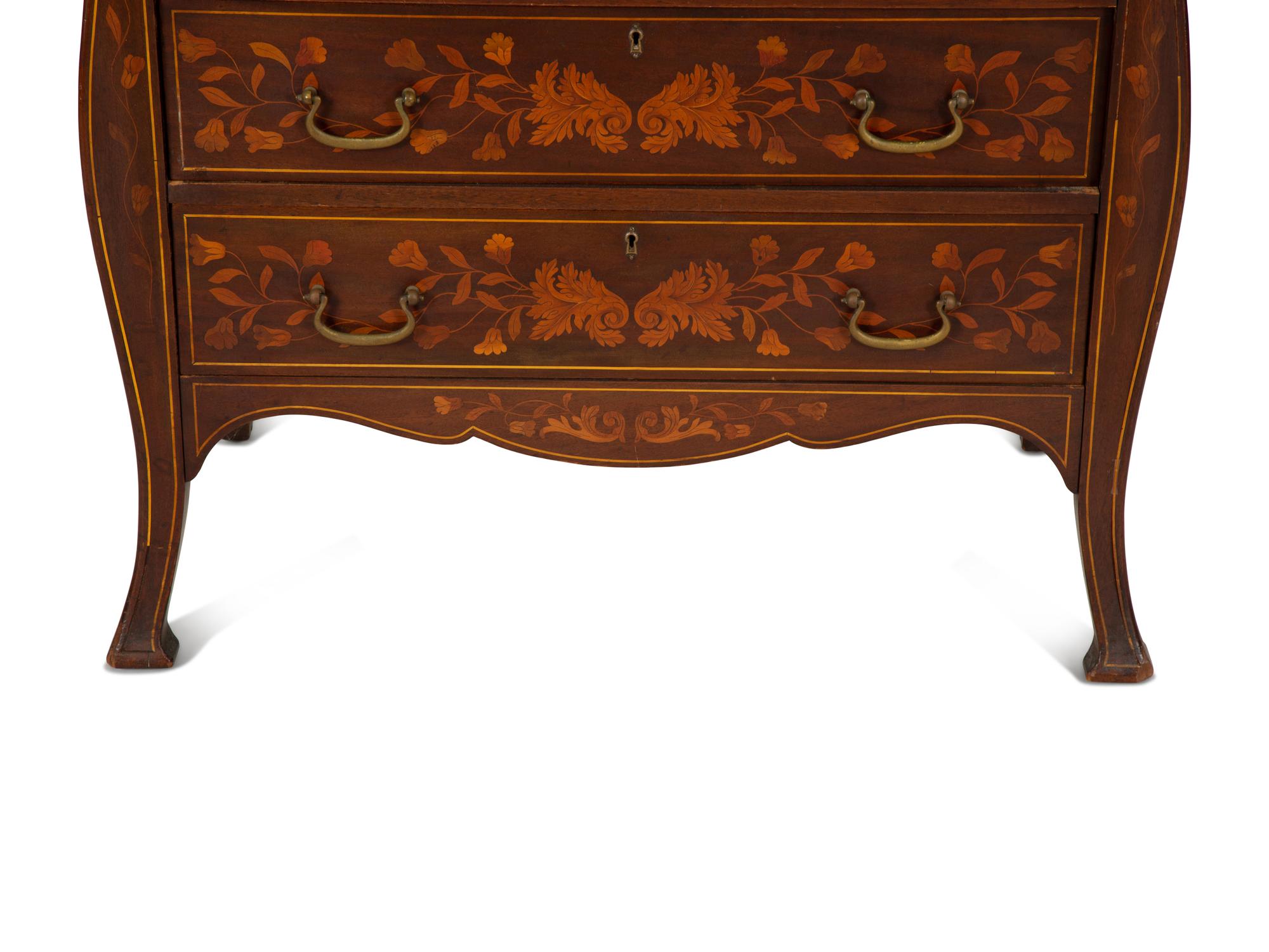 A Dutch Rococo Style Marquetry Slant-Front Bureau and Matching Chair