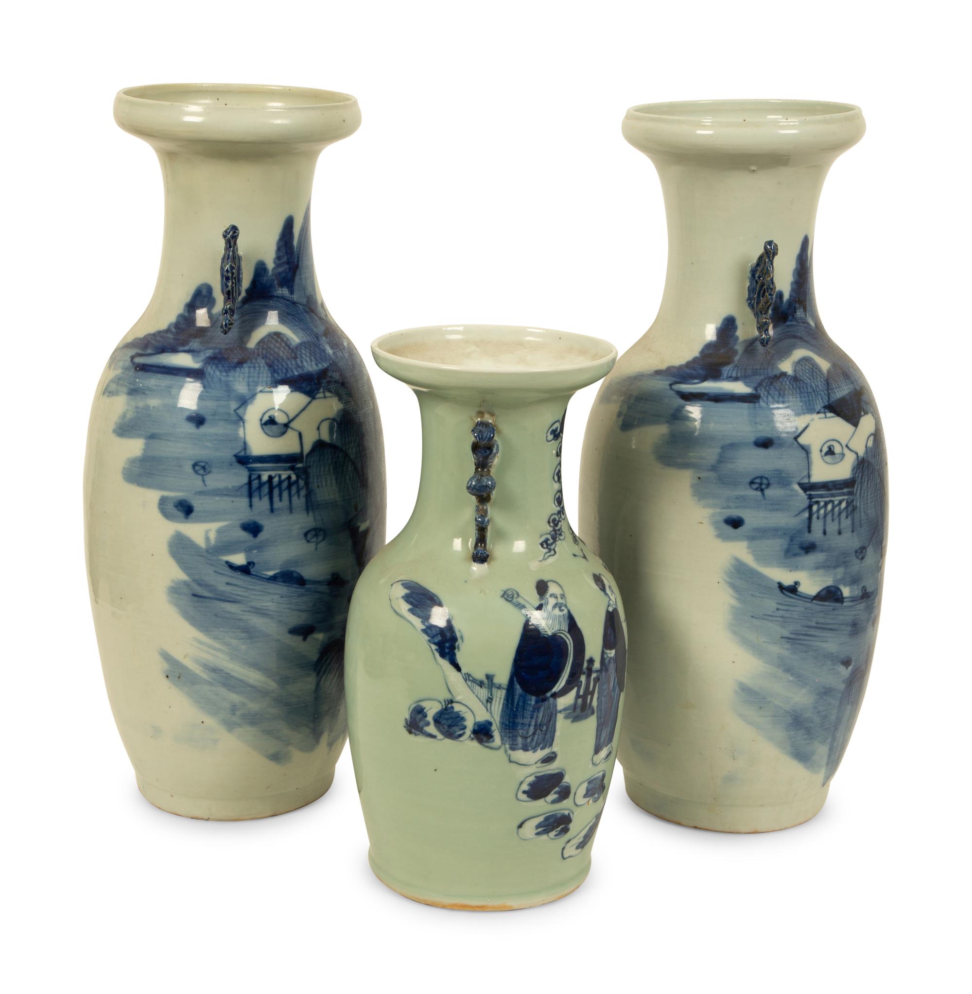 Three Chinese Blue and White Porcelain Vases