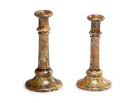 Two Flint Enamel Glaze Candlesticks
