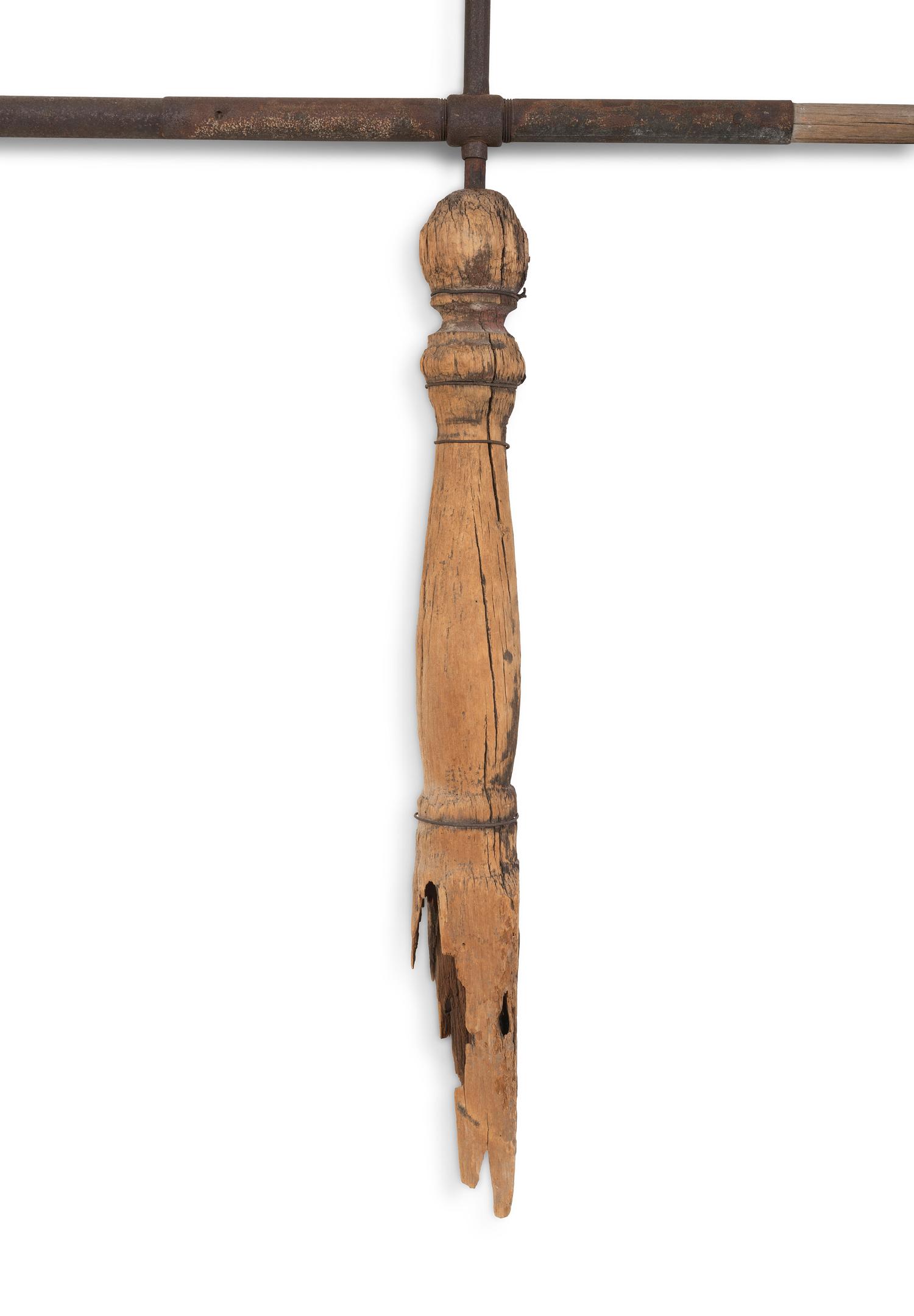 A Rare, Vernacular Carved Pine and Wrought Iron Apple Shovel and Pitchfork Weathervane