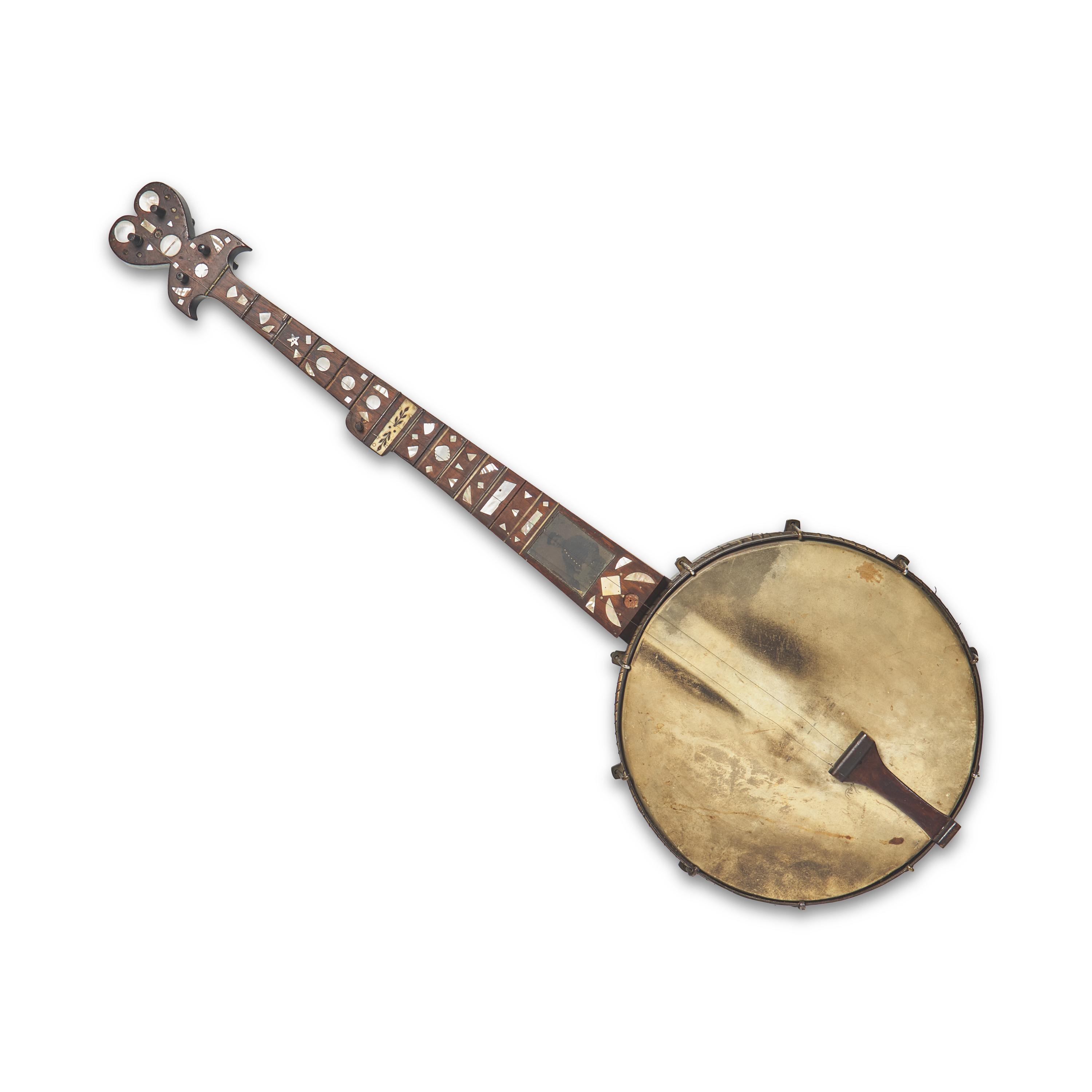 An American Primitive Mother of Pearl and Tin-Type Inset Banjo