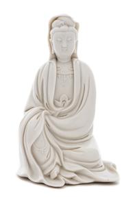 A Blanc-de-Chine Porcelain Figure of Seated Guanyin LIKELY 19TH CENTURY OR EARLIER Height 9 1/2 inches. — LIKELY 19TH CENTURY OR EARLIER