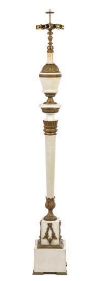 A Continental Gilt Bronze Mounted White Marble Floor Lamp Height overall 73 1/2 inches.