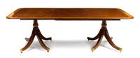A George III Style Mahogany Double Pedestal Dining Table, Height 27 1/2 x width 63 x depth 45 inches (closed).