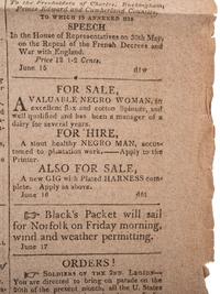 [SLAVERY & ABOLITION]. Alexandria Daily Gazette, Commercial & Political. Vol. XII, No. 3676. Alexandria, VA, 18 June 1812.