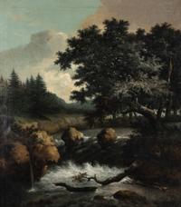 Follower of Jacob Salomonsz van Ruysdael (Dutch, 1630-1681) — Pastoral Landscape with Waterfall