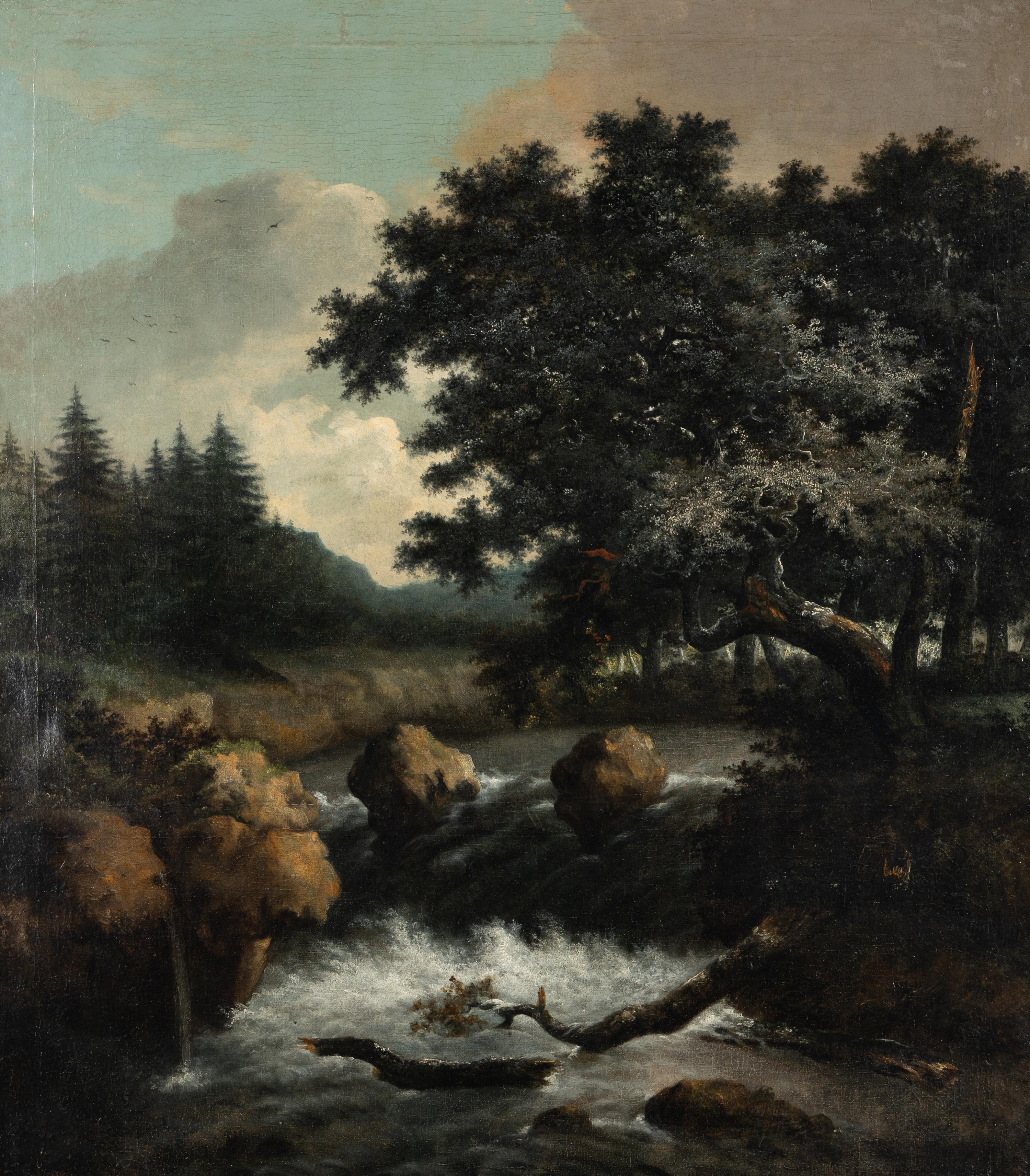 Follower of Jacob Salomonsz van Ruysdael (Dutch, 1630-1681) — Pastoral Landscape with Waterfall