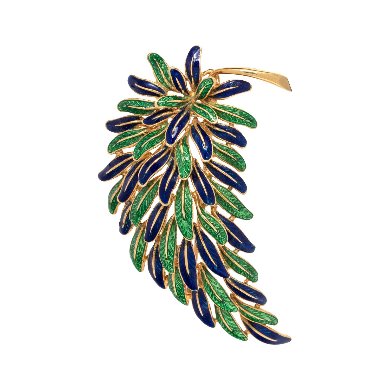 YELLOW GOLD AND ENAMEL BROOCH