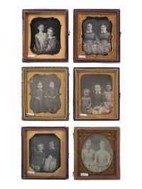 [EARLY PHOTOG]. 15 cased images of siblings, incl. half plate daguerreotype of women in wall frame.