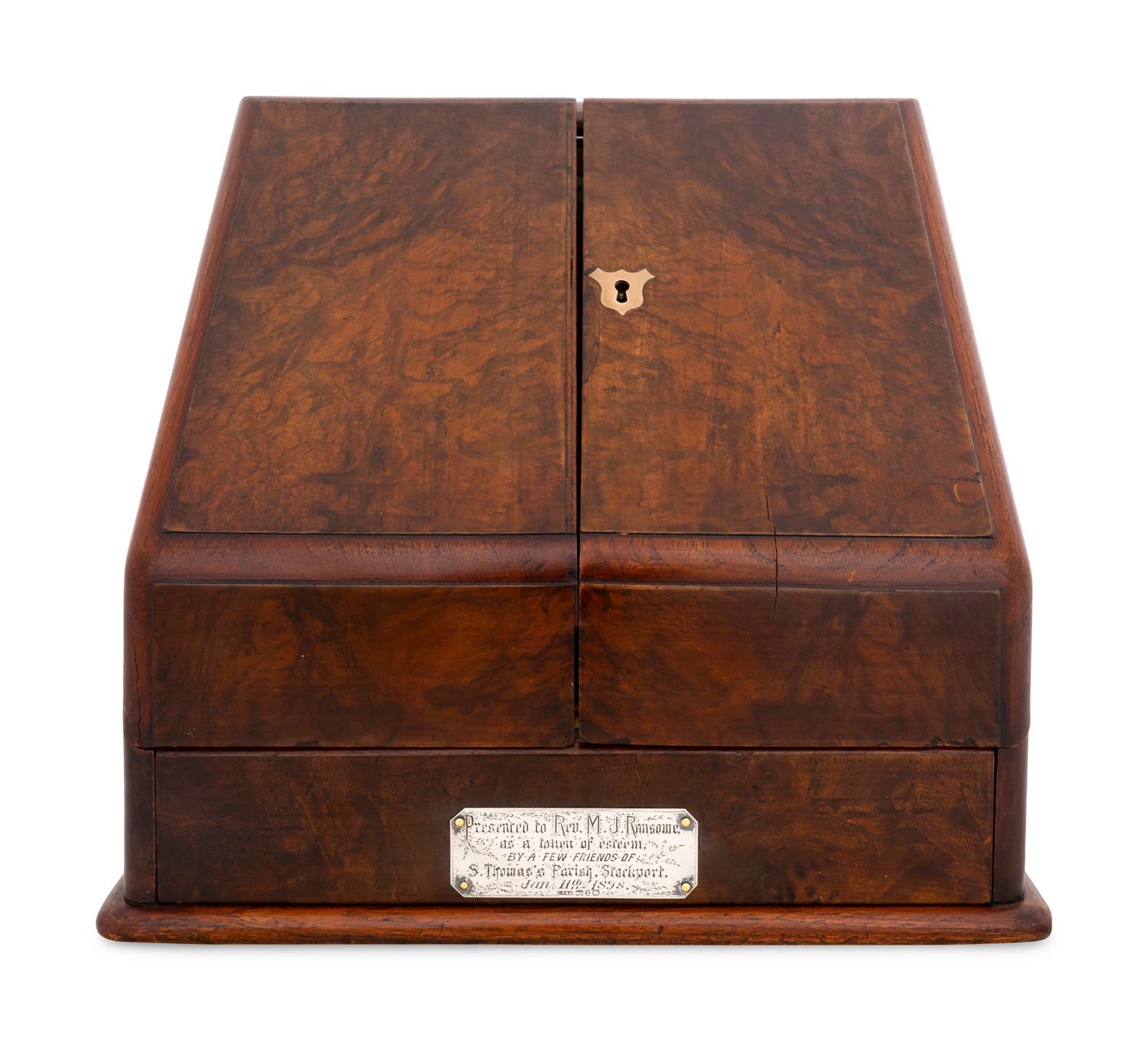 An English Burl Walnut Traveling Desk