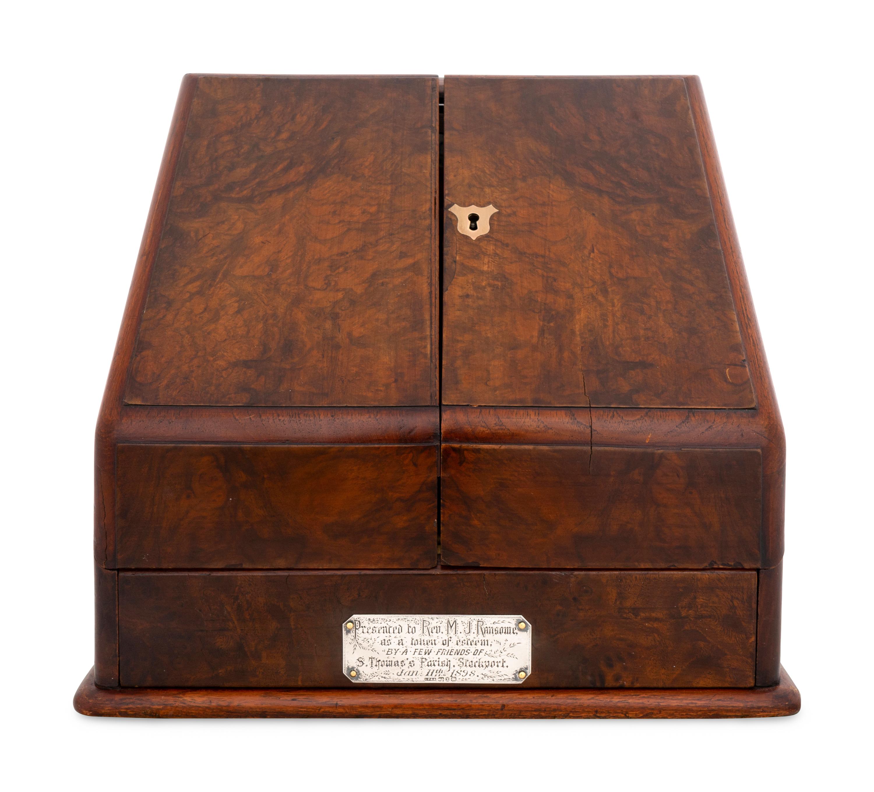 An English Burl Walnut Traveling Desk
