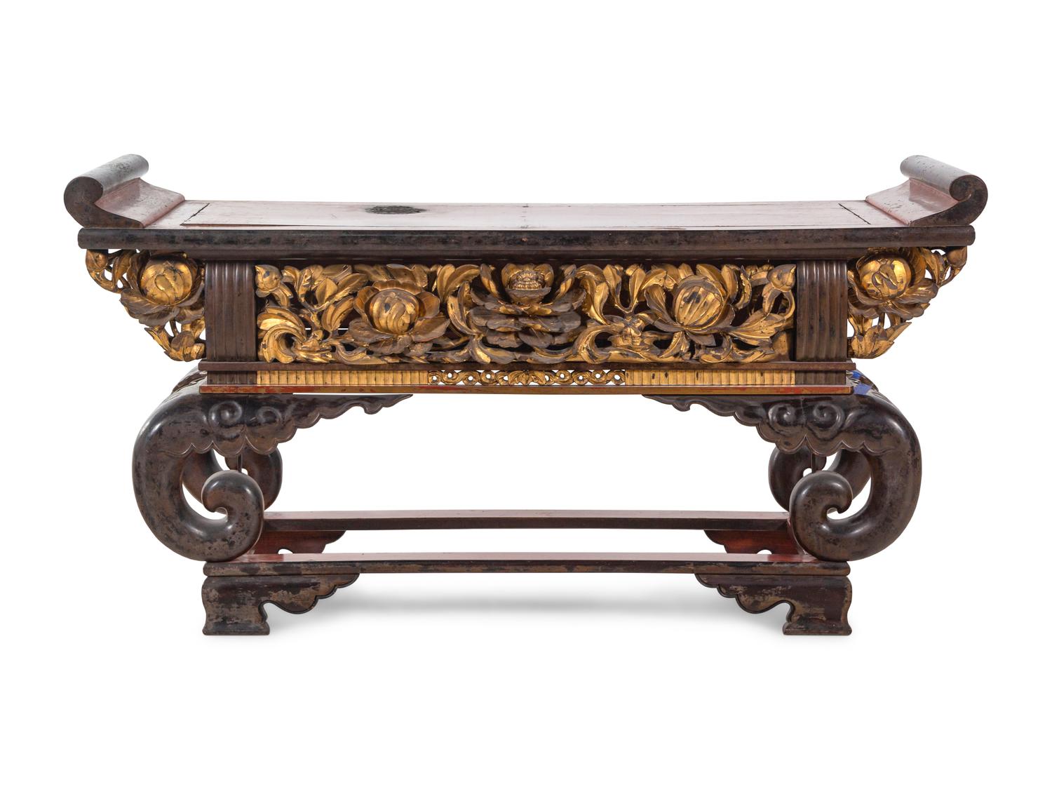A Japanese Red Lacquered Wood Low Table