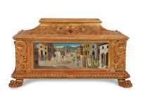 An Italian Renaissance Style Carved, Painted and Parcel Gilt Cassone