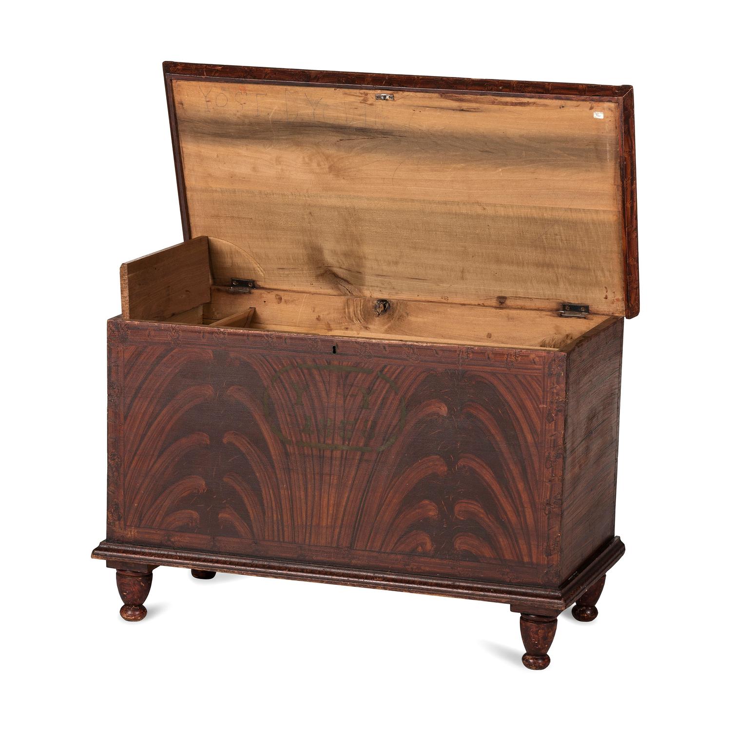 An Wooster, Ohio Grain-Painted and Stencil Decorated Poplar Blanket Chest