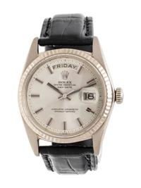 ROLEX, REF. 1803 18K WHITE GOLD 'OYSTER PERPETUAL DAY DATE WIDE BOY DIAL' WRISTWATCH, CIRCA 1969