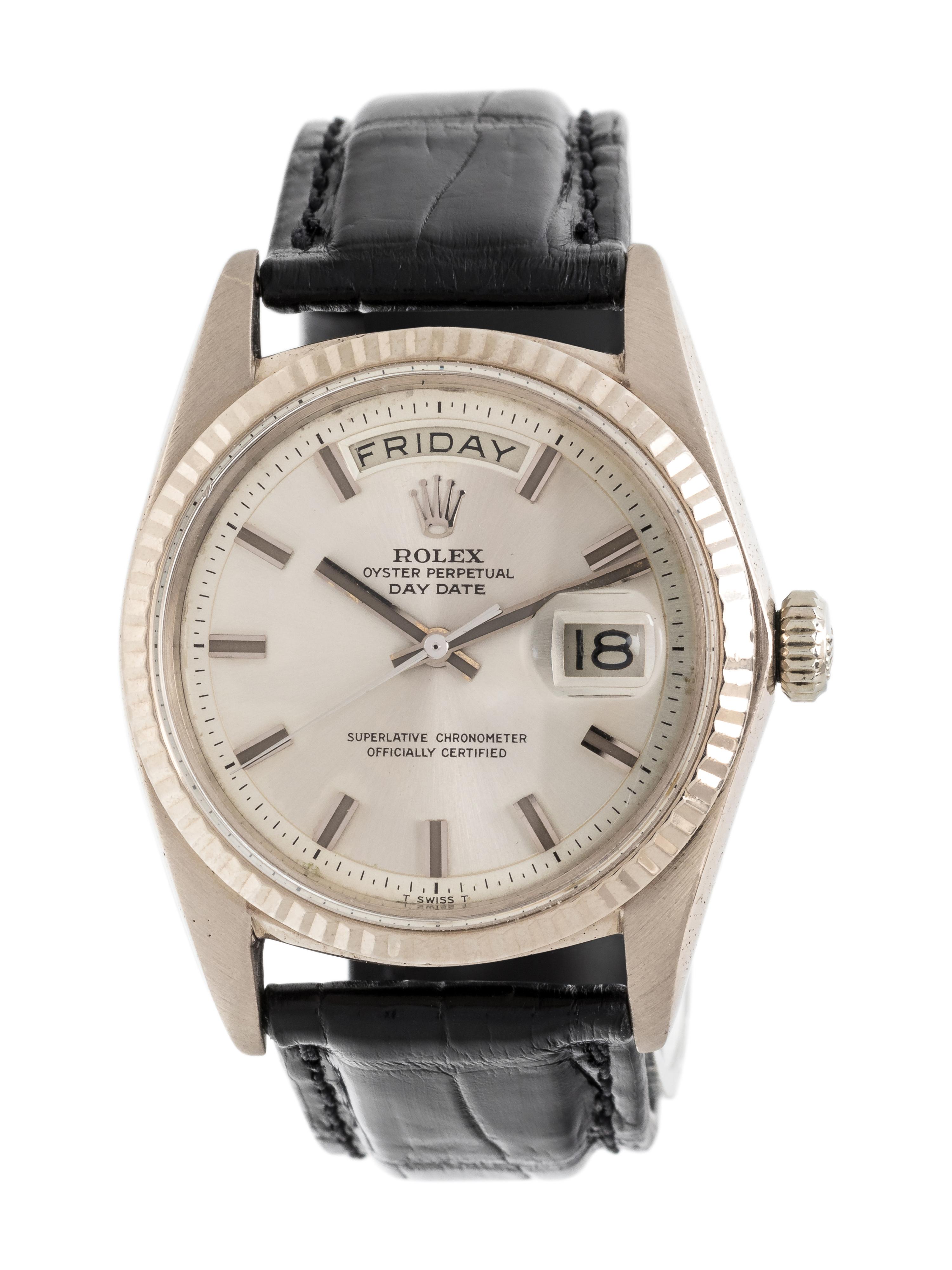 ROLEX, REF. 1803 18K WHITE GOLD 'OYSTER PERPETUAL DAY DATE WIDE BOY DIAL' WRISTWATCH, CIRCA 1969