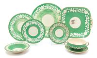 A Partial Set of English Green and White Porcelain Diameter of dinner plate 10 1/4 inches. — 20TH CENTURY