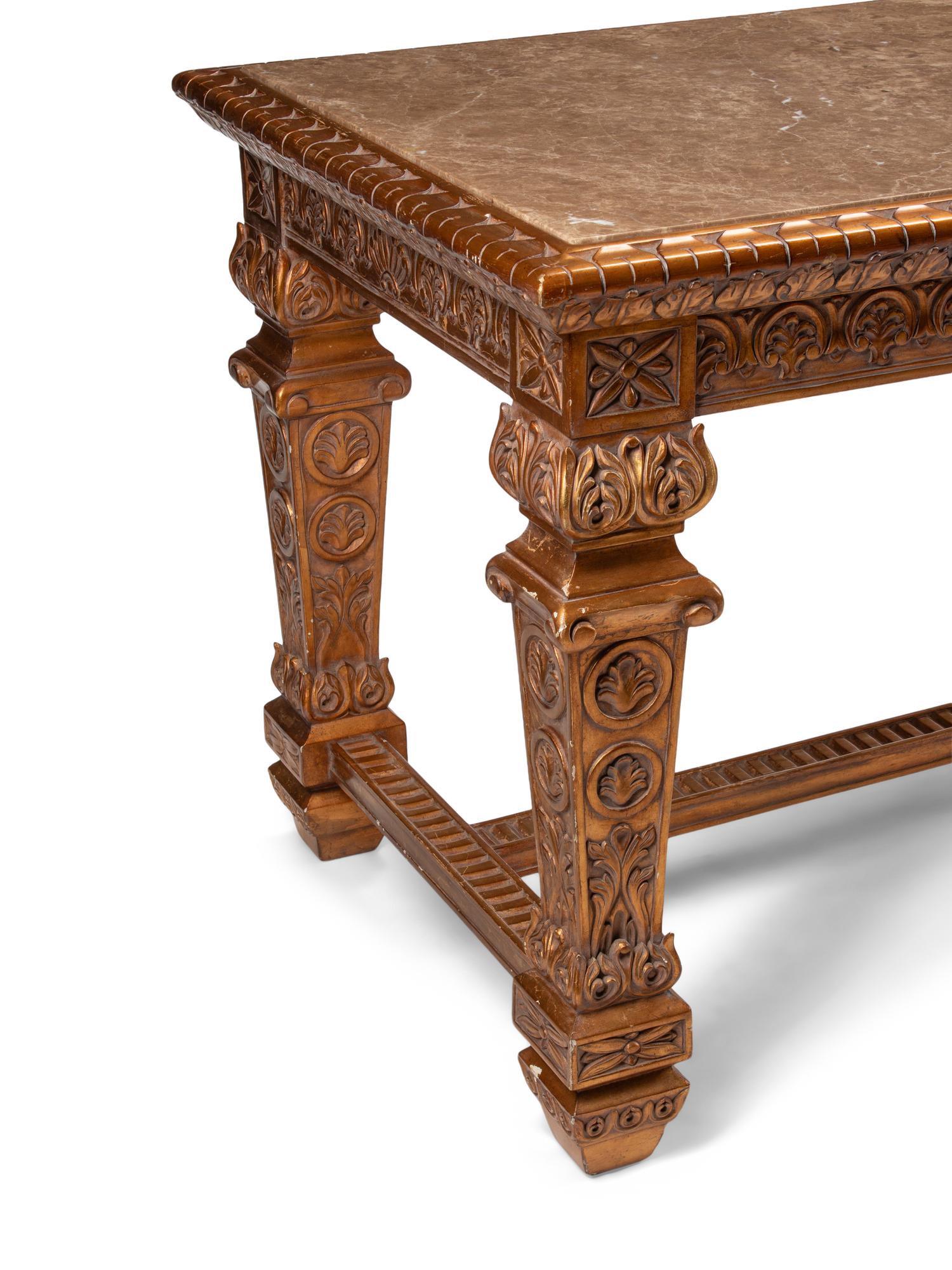 A Louis XIV Style Giltwood Marble-Top Library Table