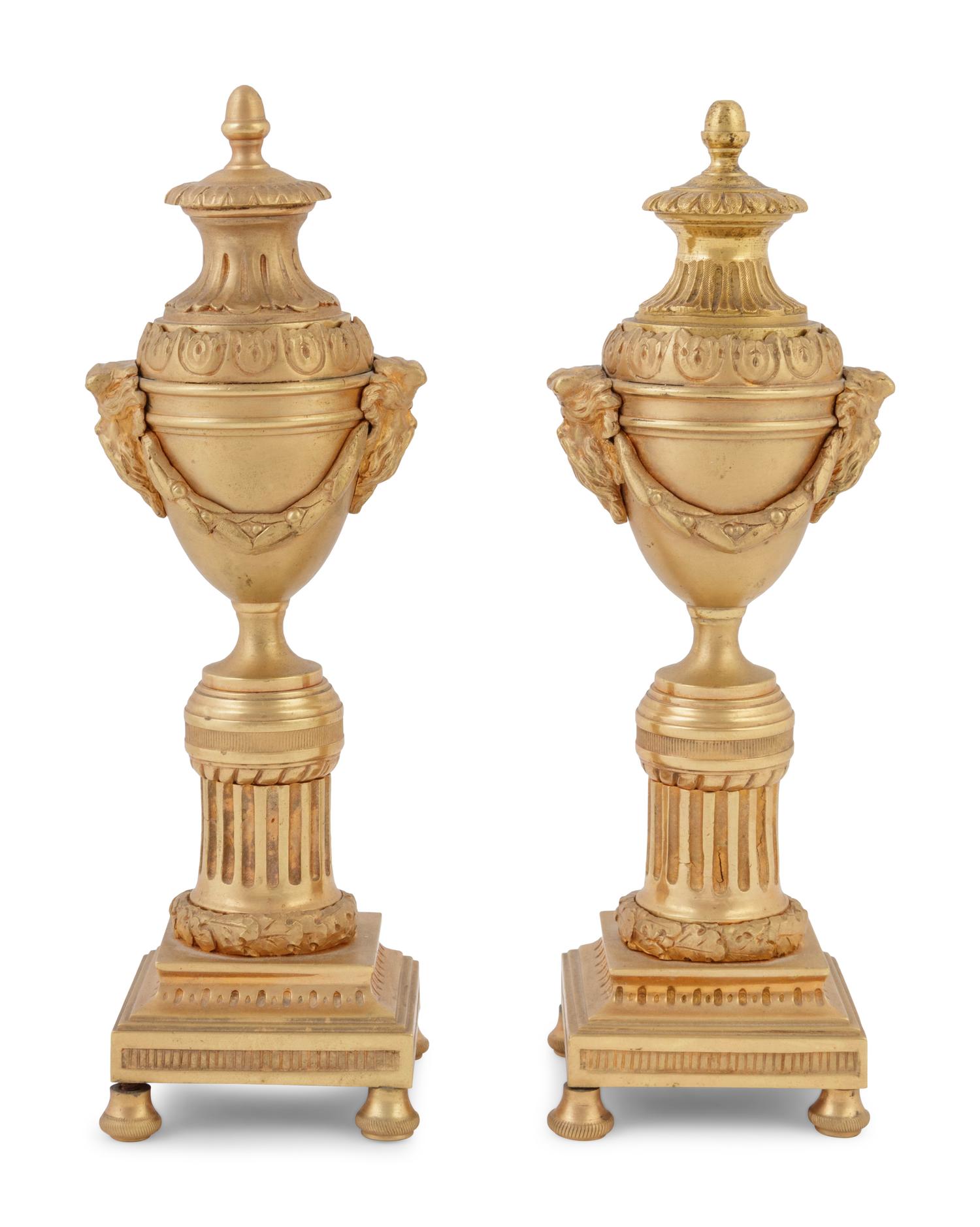 A Pair of English Gilt Bronze Cassolettes in the Style of Matthew Boulton