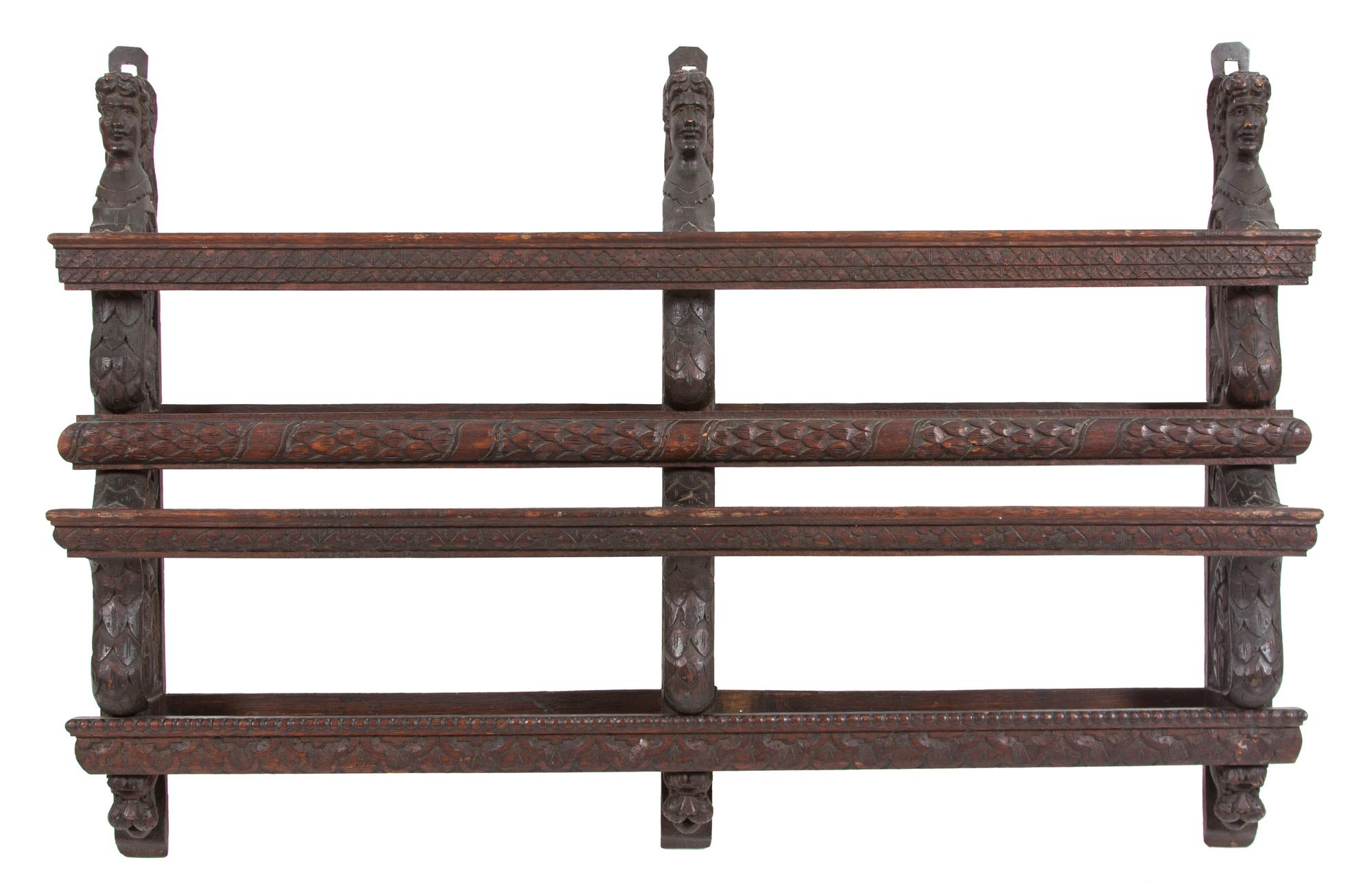 A Continental Carved Oak Plate Shelf Height 26 1/2 x width 39 1/2 x depth 6 inches. — 19TH CENTURY