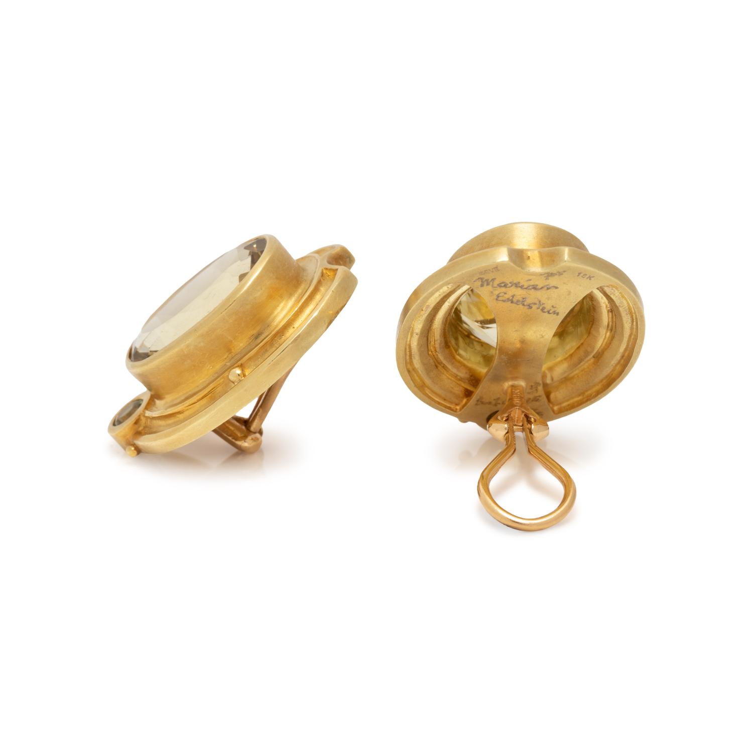 EVE ALFILLÉ, YELLOW GOLD AND GEMSTONE EARCLIPS