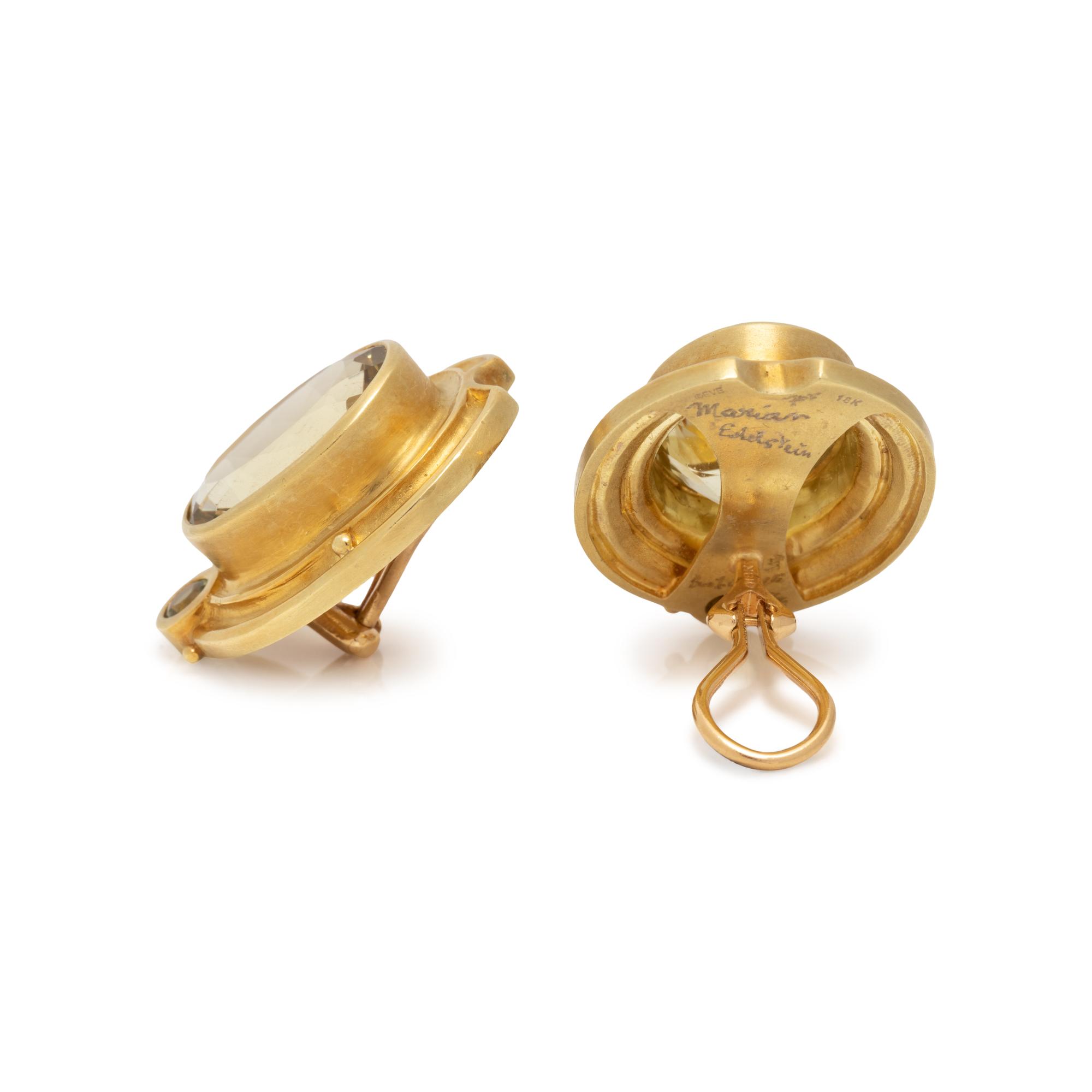 EVE ALFILLÉ, YELLOW GOLD AND GEMSTONE EARCLIPS
