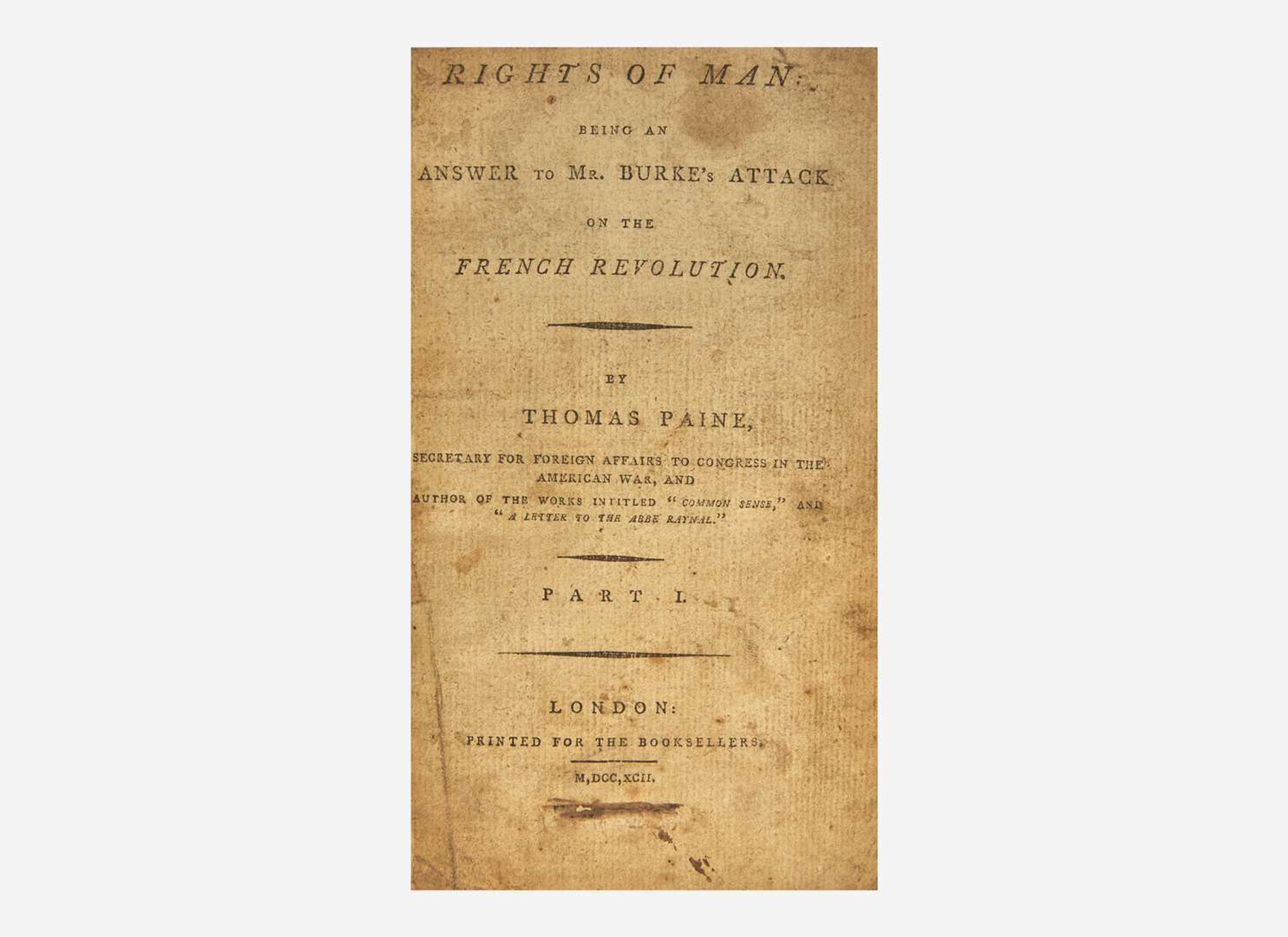 [Americana] Paine, Thomas: Rights of Man: Being an Answer to Mr. Burke's Attack on the French Revolution