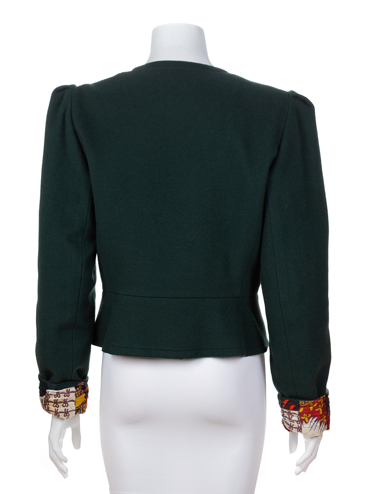 An Hermès Vintage Green Wool Cashmere Reversible Jacket, Size 42.