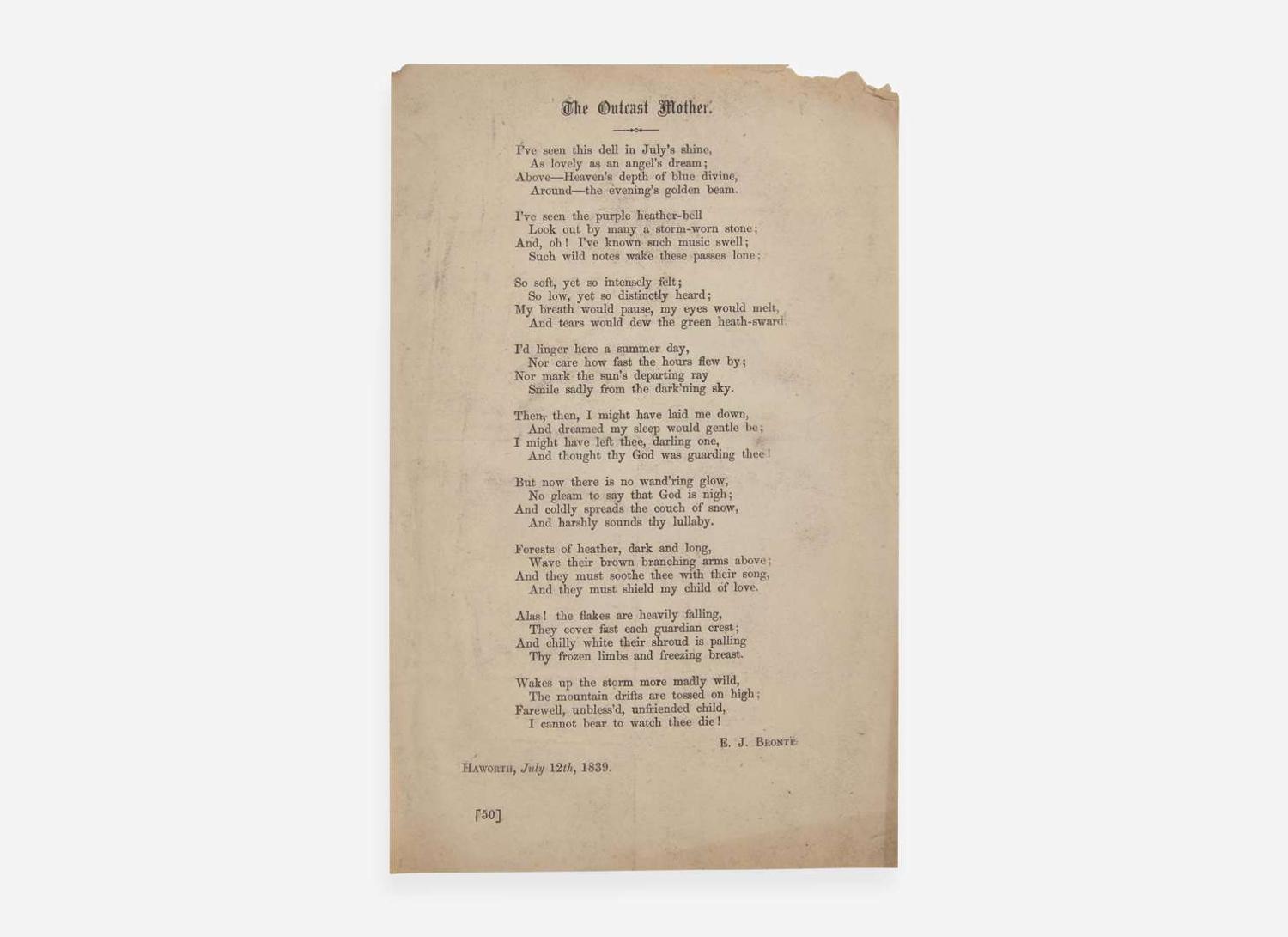 [Literature] Bronte, E(mily). J.: Two Proof Copies of the First Appearance of “The Outcast Mother” from The Cornhill Magazine