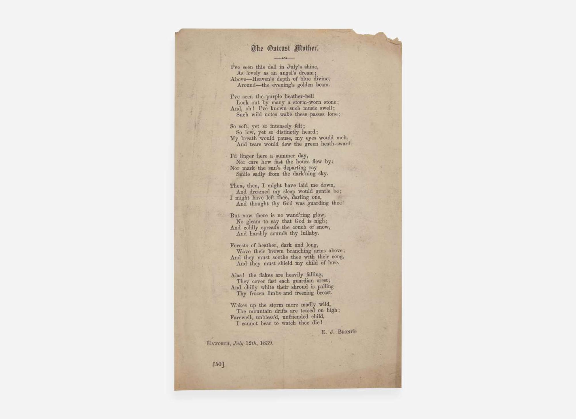 [Literature] Bronte, E(mily). J.: Two Proof Copies of the First Appearance of “The Outcast Mother” from The Cornhill Magazine