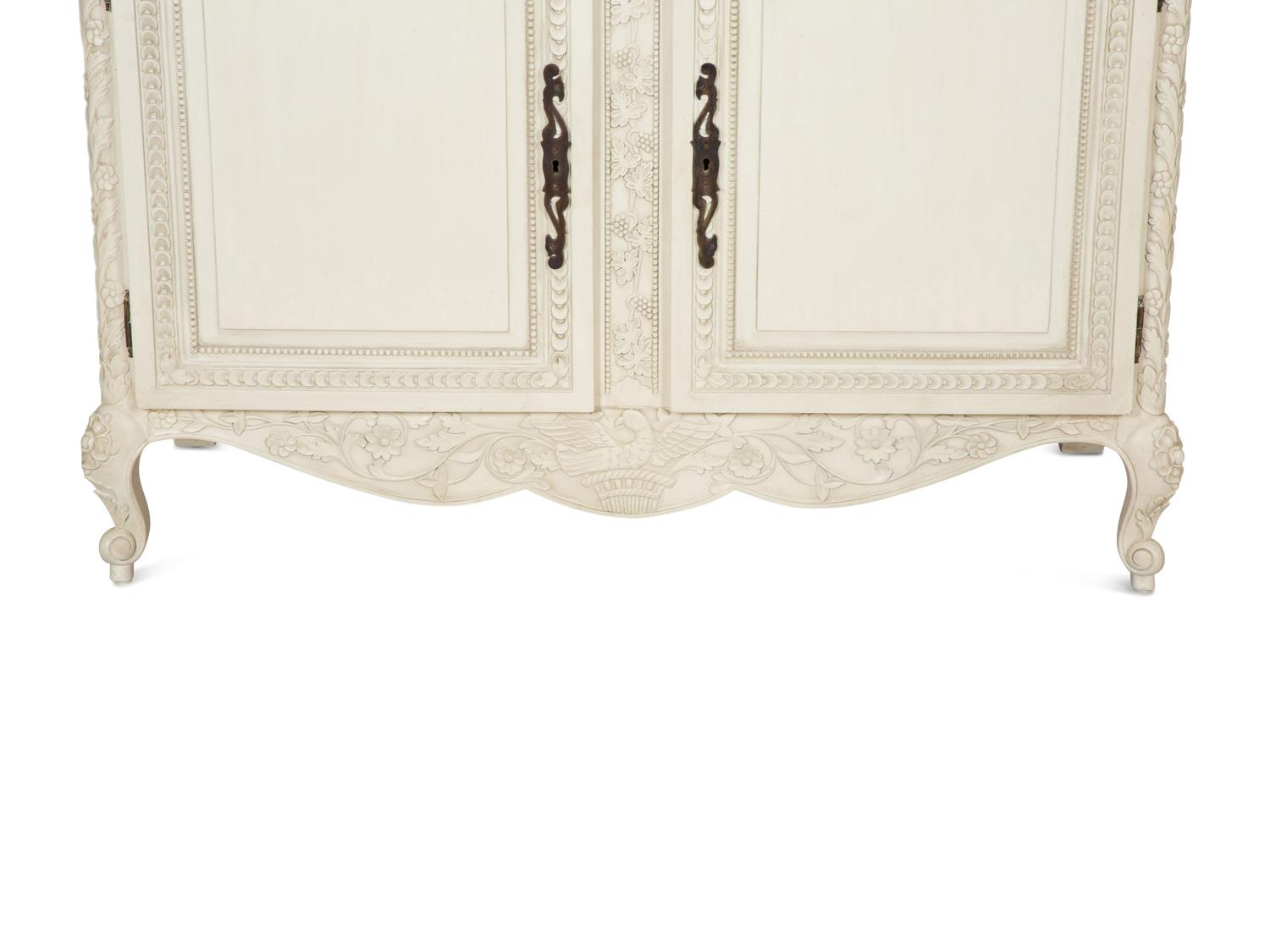 A French Provincial Style White Painted Glazed Door Bookcase
