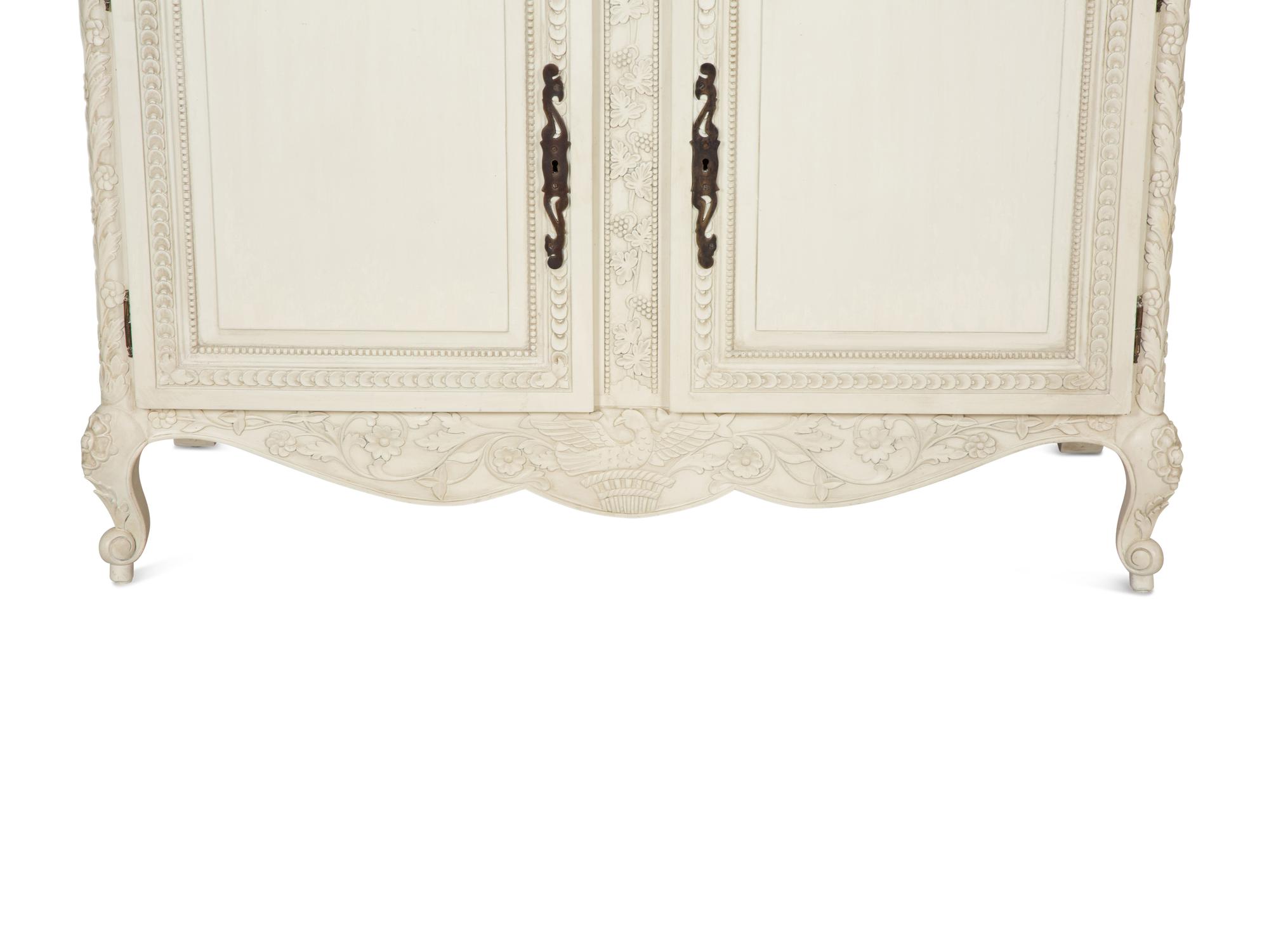 A French Provincial Style White Painted Glazed Door Bookcase