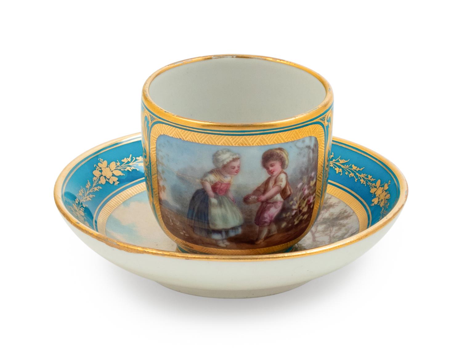 A Sèvres Style Painted and Parcel Gilt Porcelain Tea Service