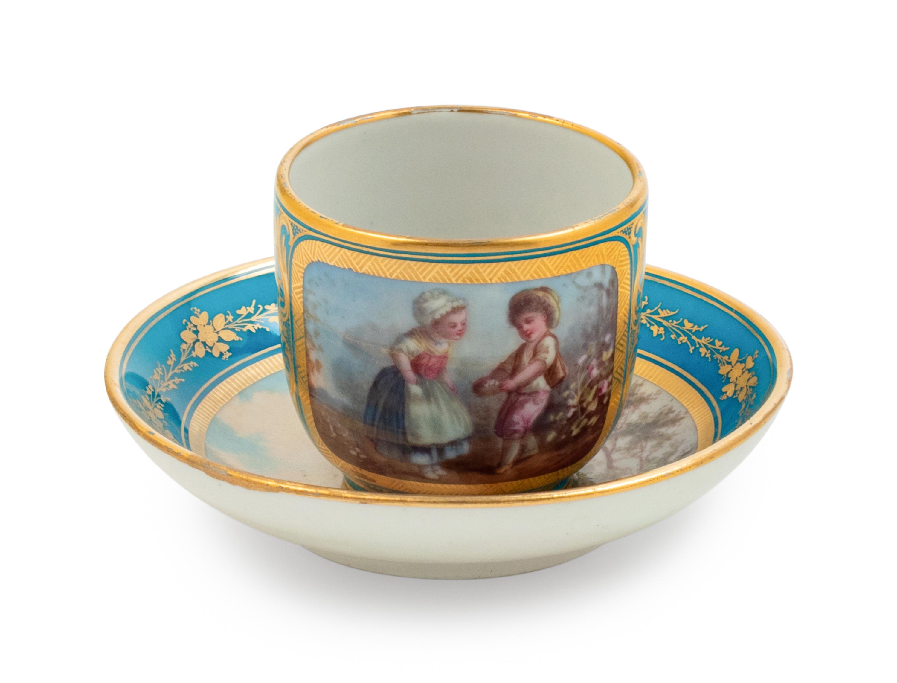 A Sèvres Style Painted and Parcel Gilt Porcelain Tea Service