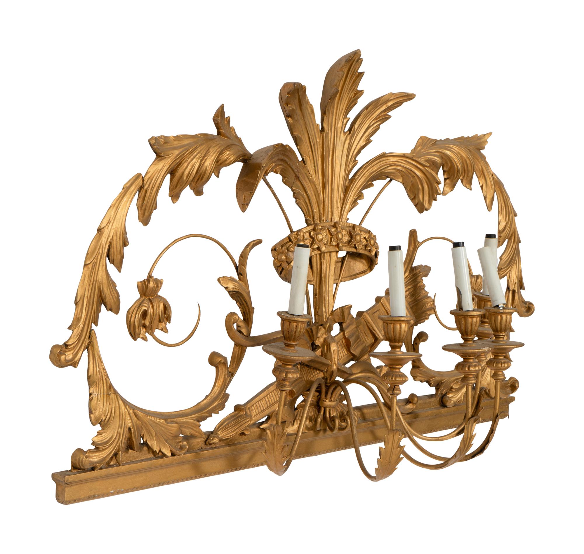 A Large Italian Neoclassical Giltwood and Gesso Five-Light Wall Sconce